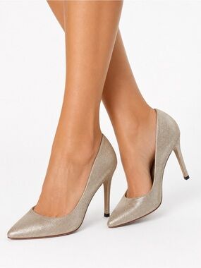 Badgley Mischka Suede Leather Pump Heel Party Cocktail Gold Metallic Size 8M